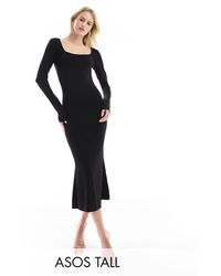 ASOS - Asos design tall - robe mi-longue douce à encolure carrée et manches longues - Lyst