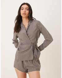 Nia - Eliska Co-Ord Striped Tie Waist Shirt - Lyst