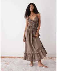 Collusion - Geruite Maxi Cami-Jurk Met Strikdetails - Lyst