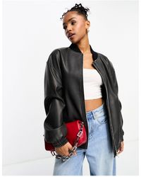 Pull&Bear - Faux Leather Oversized Bomber Jacket - Lyst