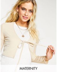 Flounce London Flounce Maternity Ribbed Tie Front Cardigan - Natural
