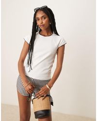 Mango - Contrast Trim Cap Sleeve T-shirt - Lyst