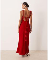 For Love & Lemons - Satin Open Back Maxi Dress With Rosette Detail - Lyst