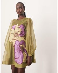 ARRANGE - Applique Floral Volume Sleeve A-line Mini Dress - Lyst
