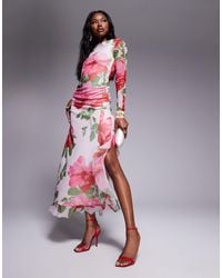 ASOS - Mesh Long Sleeve Frill Detail A Line Maxi Dress - Lyst