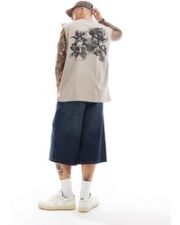 ASOS - Camiseta Marrón Lavado Extragrande Sin Mangas Con Estampado En La Espalda De Tejido Grueso De 220 G/M2 De -Verde - Lyst