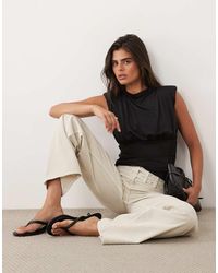 ASOS - Ruched Waist Grown On Neck Shoulder Pad Top - Lyst