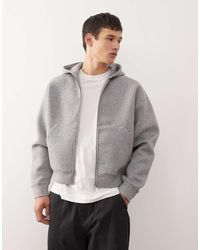 Weekday - Sudadera Gris Jaspeado Con Capucha Y Cremallera De Tejido Efecto Neopreno Simon De - Lyst