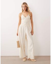 ASOS - Cami Shirred Jumpsuit With Lace Trims - Lyst