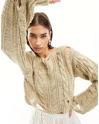 Reclaimed (vintage) - Slash Neck Cable Jumper With Distressing - Lyst