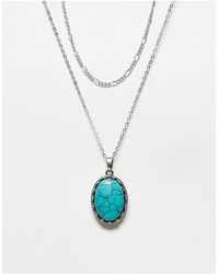 Reclaimed (vintage) - Unisex 2 Row Necklace With Faux Blue Stone - Lyst