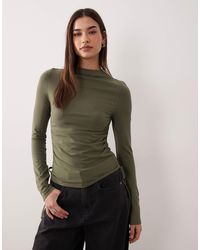 ASOS - Ruched Tie Side Detailing High Neck Long Sleeve Top - Lyst