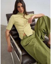 TOPSHOP - Hoogsluitende Top Met Halflange Mouwen, Ruches En Knoopsluiting - Lyst