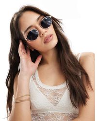 Monki - Gafas De Sol Doradas Retro Ovaladas De Metal De - Lyst