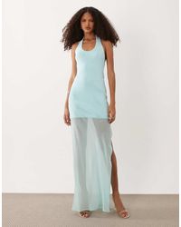 SNDY'S - Halterneck Chiffon Sheer Hem Maxi Dress - Lyst
