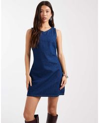 ASOS - Denim Mini Dress With High V Neck - Lyst