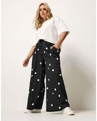 Yours Clothing - Polka Dot Wide Leg Trousers - Lyst