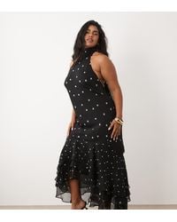 ASOS - Asos Design Curve Halter Maxi Dress With Scarf Detail And Ruffle Hem - Lyst
