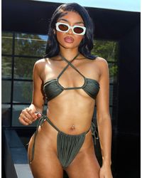 Public Desire - X kenza - top bikini a fascia con incrocio sul davanti color kaki - Lyst