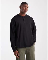 Jack & Jones - T-shirt oversize à manches longues et col boutonné en tissu gaufré - Lyst