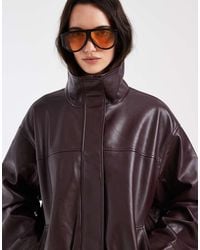 ASOS - Clean Leather Look Funnel Bomber Jacket - Lyst