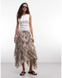 AllSaints - Danae Distressed Ruffle Printed Midi Skirt - Lyst