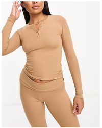 Cotton On - Top de pijama color con cuello panadero sleep recovery de cotton on (parte de un conjunto)-brown - Lyst