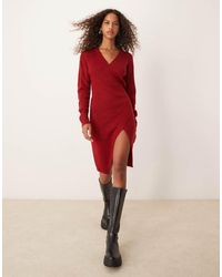 Glamorous - Knitted Wrap Midi Dress - Lyst