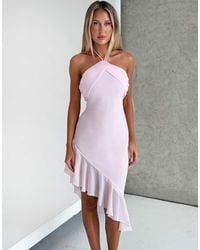 Tiger Mist - Elarina 2.0 Chiffon Halterneck Asymmetric Ruffle Hem Midi Dress - Lyst