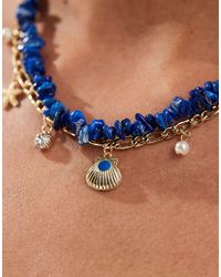 Pieces - 2 Layer Necklace With Stones & Beach Pendants - Lyst