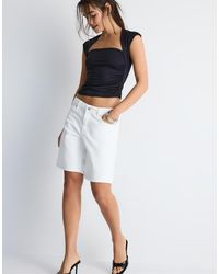 Stradivarius - Polyamide Ruched Square Neck T-shirt - Lyst