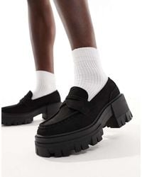ASOS - Script Chunky Mid Heeled Loafers - Lyst