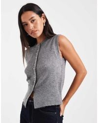 New Look - Button Crew Neck Knitted Waistcoat - Lyst