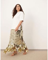 ARRANGE Curve Cutwork Floral Midi Dress With Fringe Hem in Green | Lyst