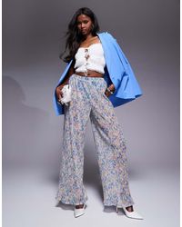 ASOS - Pantalones Plisados De Pernera Ancha Con Estampado Floral De Malla De (Parte De Un Conjunto) - Lyst