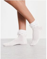 Pieces - Exclusive Frilly Trim Socks - Lyst