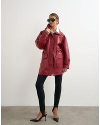 TOPSHOP - Super Oversized Faux Leather Cinch Waist Funnel Neck Jacket - Lyst