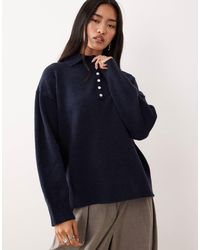 Pretty Lavish - Knitted Polo Button Placket Relaxed Jumper - Lyst
