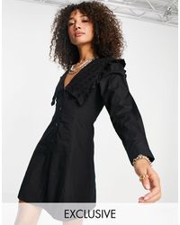 Reclaimed (vintage) Inspired Peter Pan Collar Mini Dress - Black