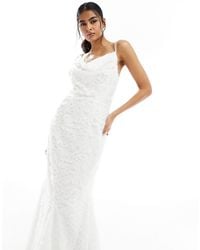 Vila - Bridal Cowl Neck Textured Cami Maxi Dress With Low Back - Lyst