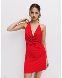 Pull&Bear - Vestito Corto Drappeggiato Allacciato Al Collo - Lyst
