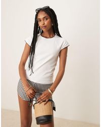 Mango - Contrast Trim Cap Sleeve T-shirt - Lyst
