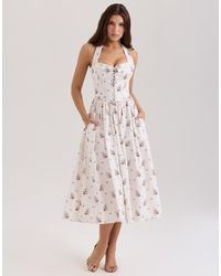 House Of Cb - Emilia Stretch Cotton Halter Neck Midi Dress - Lyst