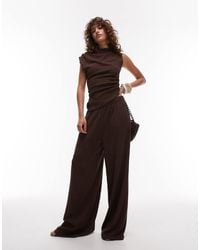TOPSHOP - Pantaloni A Fondo Ampio Testurizzati Cioccolato - Lyst