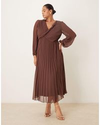 ASOS - Asos Design Curve Twist Detail Wrap Front Pleated Midi Dress - Lyst