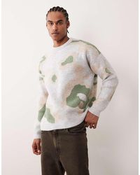 ASOS - Oversized Knitted Crew Neck Jumper With Abstract Print - Lyst
