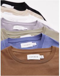 TOPMAN - Confezione da 7 t-shirt classiche colore nero, bianco, grigio, pietra, blu, marrone e kaki - Lyst