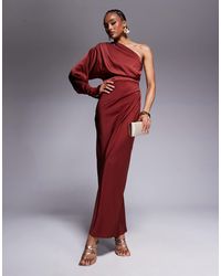 ASOS - Asos Design Tall One Shoulder Satin Maxi Dress - Lyst