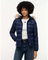 Tommy Hilfiger - Faux Fur Hood Slim Down Jacket - Lyst