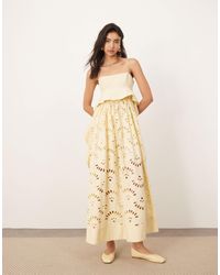 ARRANGE Cutwork Floral Midi Dress With Fringe Hem in Pink | Lyst